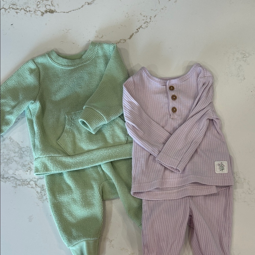 Mint Green and Lavender Baby Outfit Set